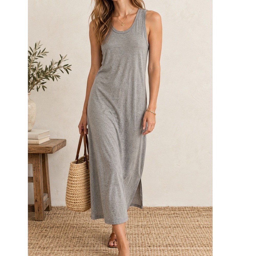 J.Crew Women's Heather Grey 100% Cotton Sleeveless Tank Maxi Dress- L